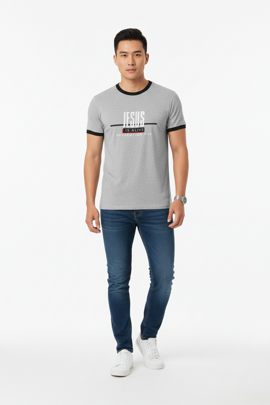 JIK Alive Ringer — Tee (Revelation 1:18)