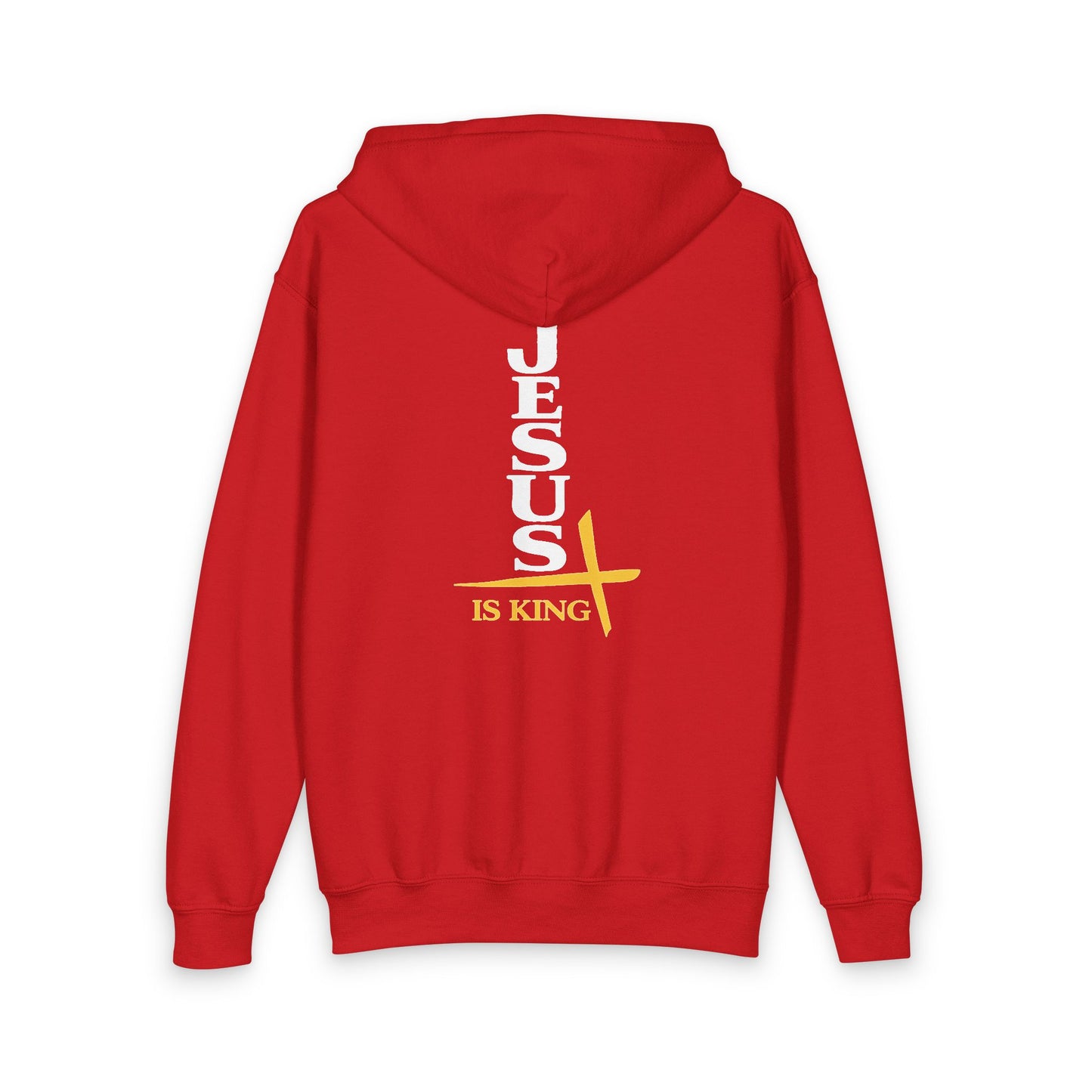 Youth Zip Hoodie — "Jesus Is King" Vertical Cross Design