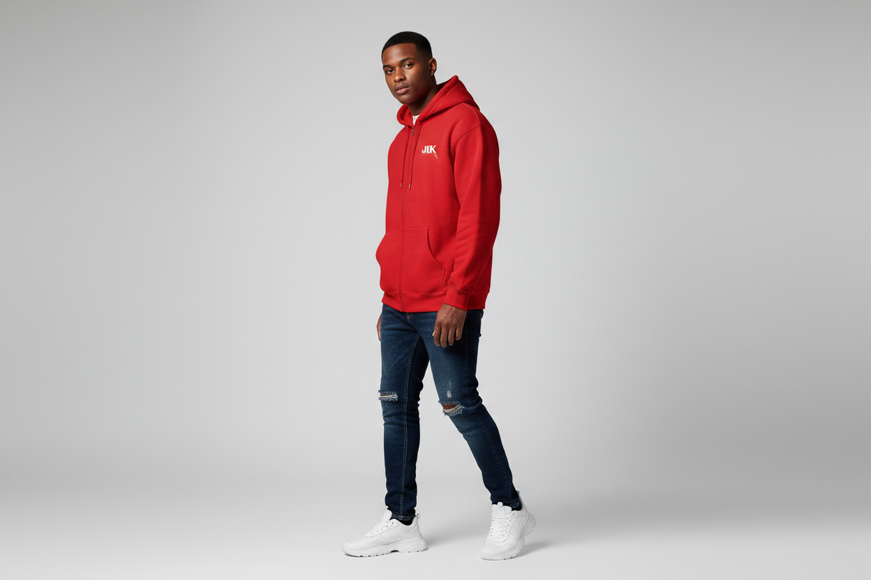 Youth Zip Hoodie — "Jesus Is King" Vertical Cross Design