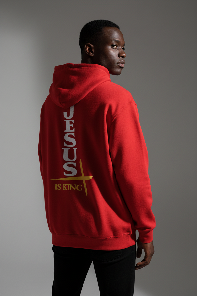 Youth Zip Hoodie — "Jesus Is King" Vertical Cross Design