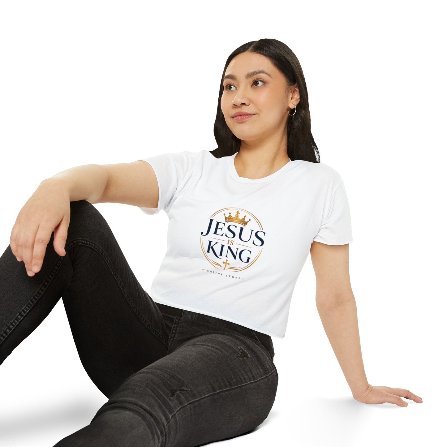 Jesus Is King Tee —  Royal Crest Crop Top