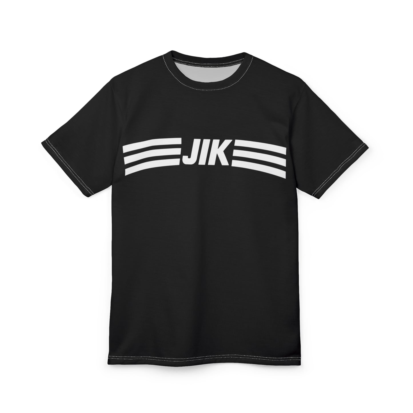 JIK Striped Logo Tee — Retro Athletic Black T‑Shirt