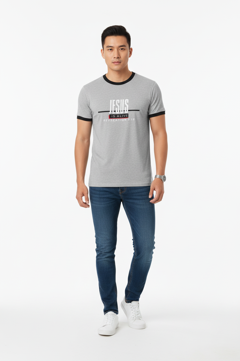 JIK Alive Ringer — Tee (Revelation 1:18)
