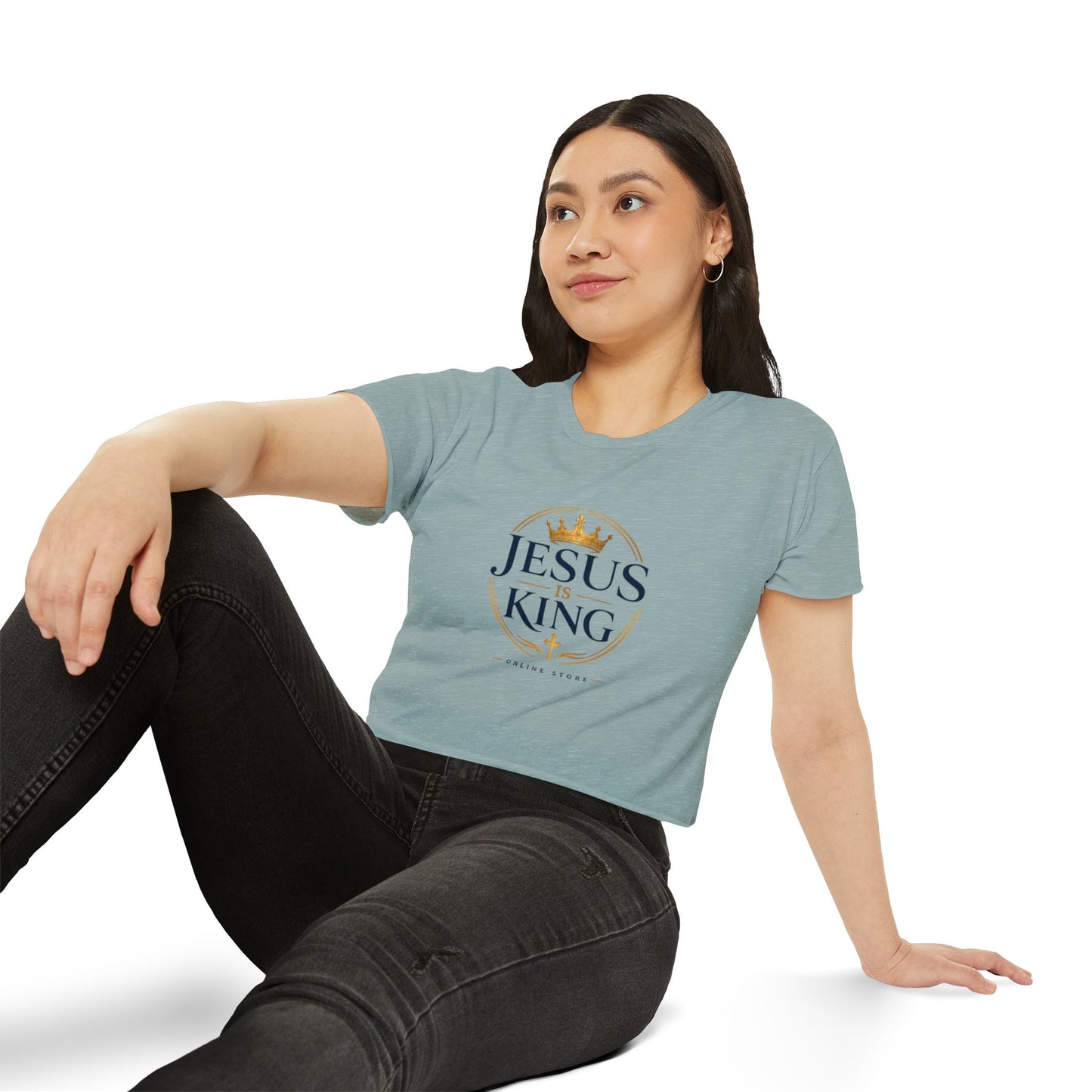 Jesus Is King Tee —  Royal Crest Crop Top