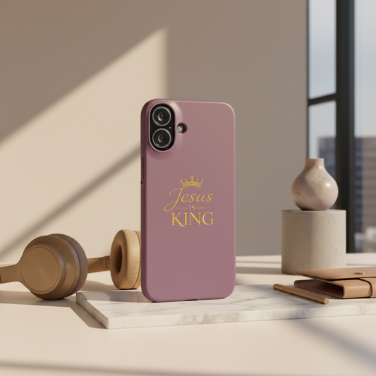 Jesus Is King — Pink  Phone Case with Gold Crown