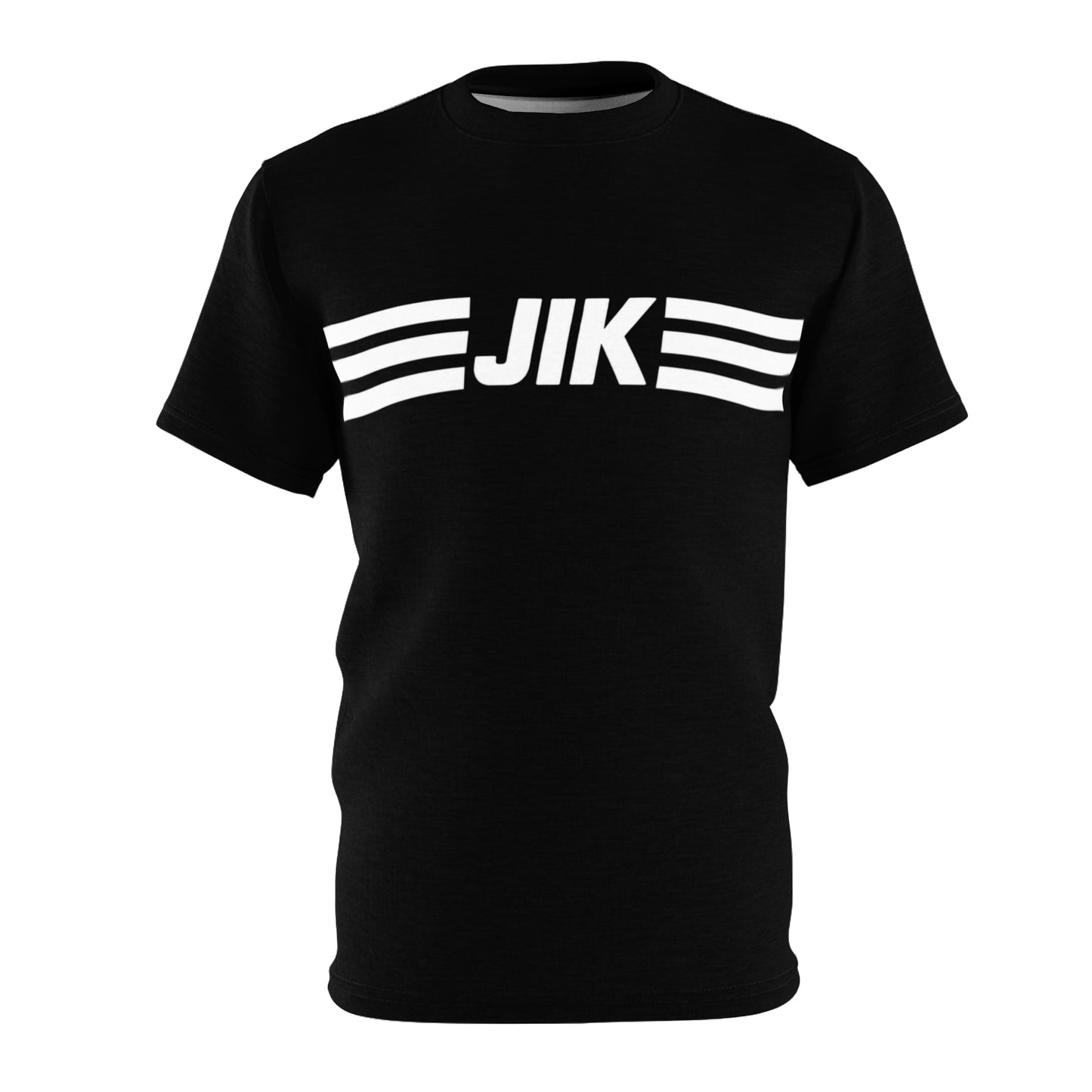 JIK Striped Logo Tee — Retro Athletic Black T‑Shirt
