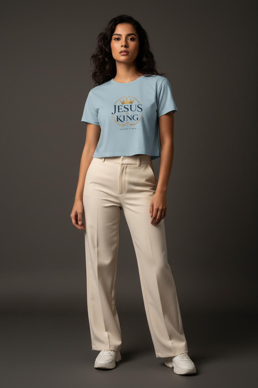 Jesus Is King Tee —  Royal Crest Crop Top