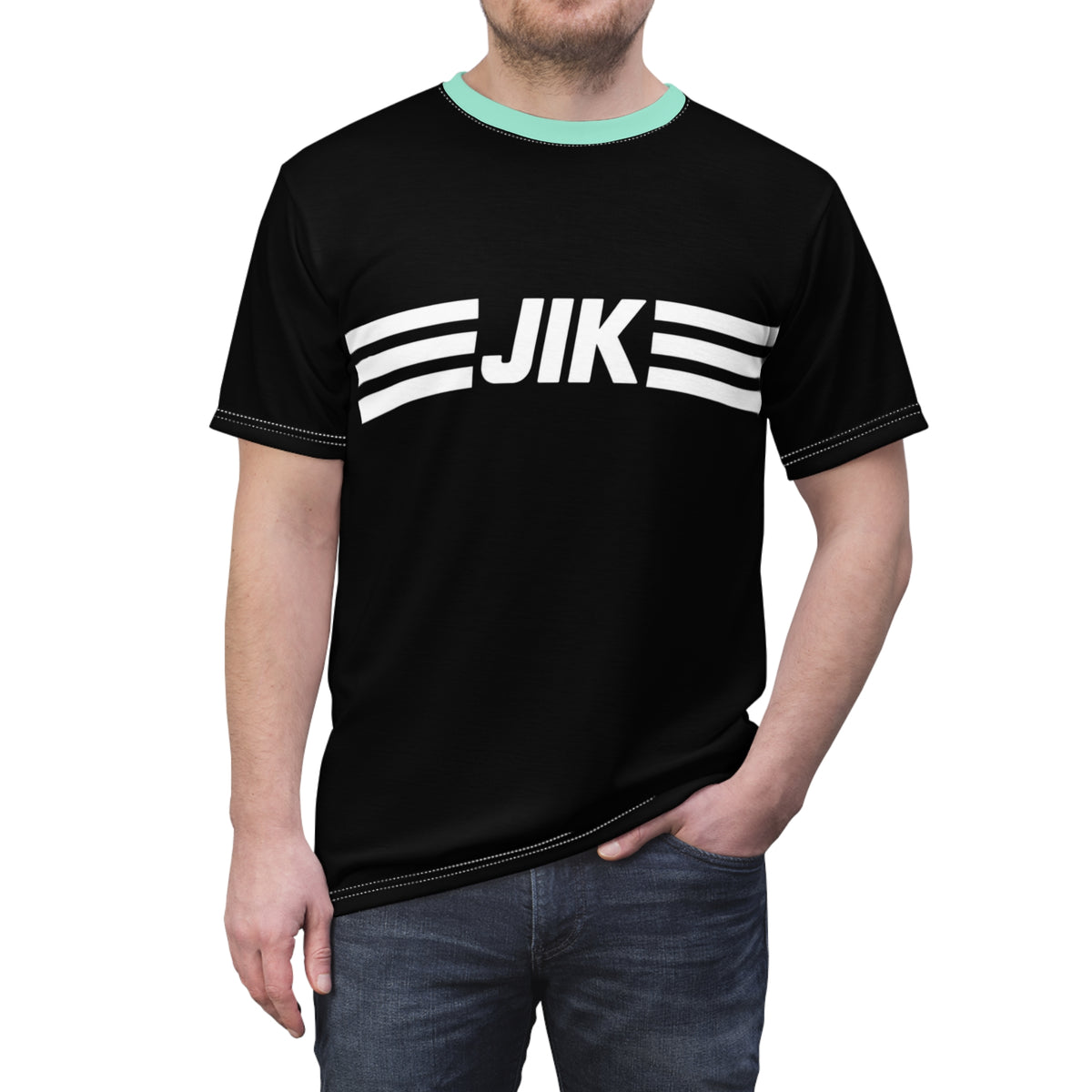 JIK Striped Logo—  Men's Retro black Tee