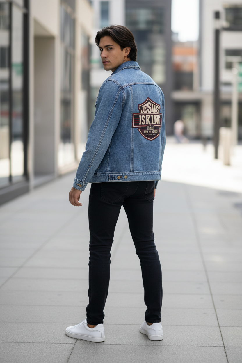 JIK Men's  Denim Jacket-Back Print