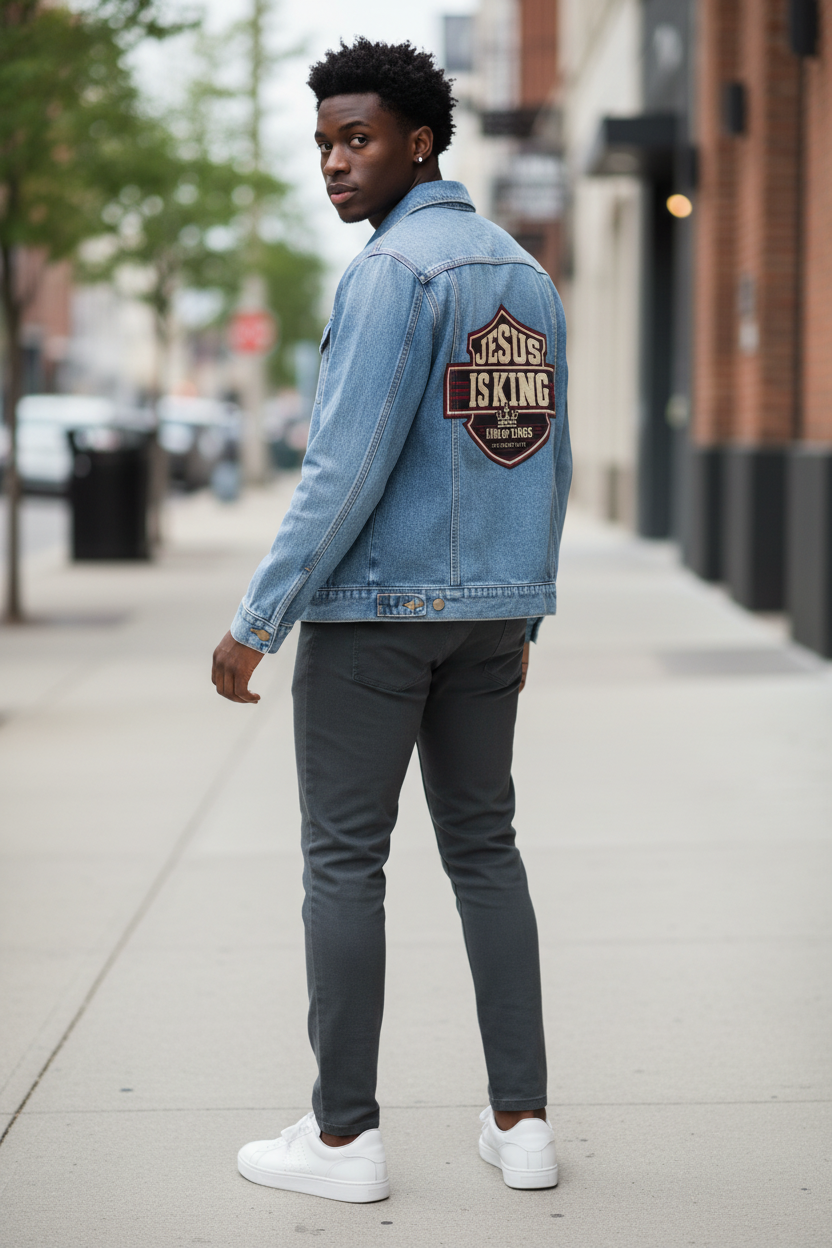 JIK Men's  Denim Jacket-Back Print