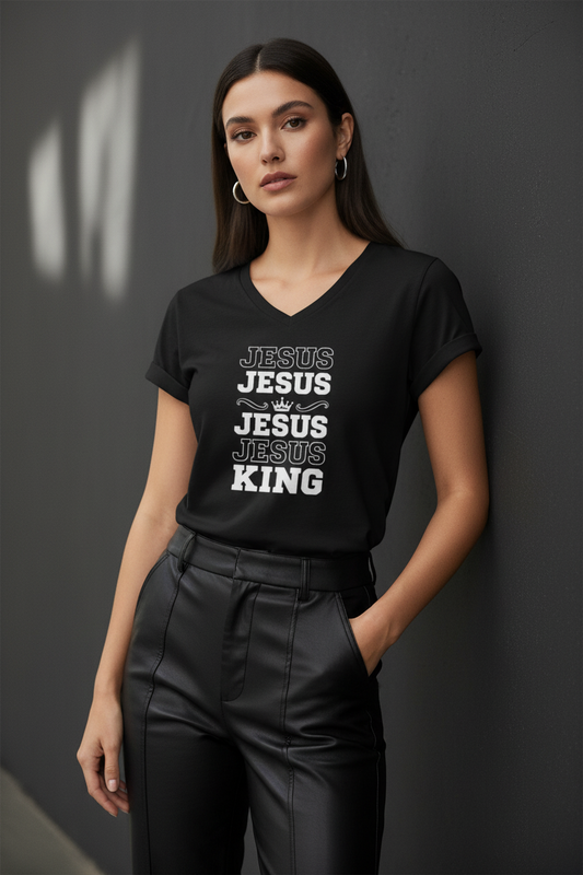 Echo His Name – V-Neck Ladies Tee