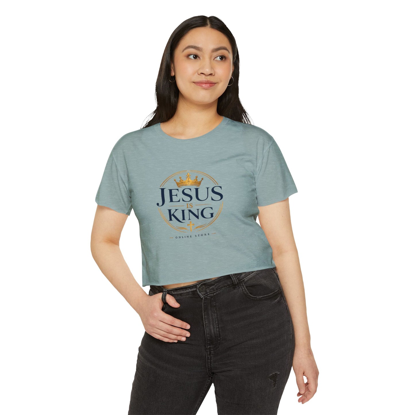 Jesus Is King Tee —  Royal Crest Crop Top