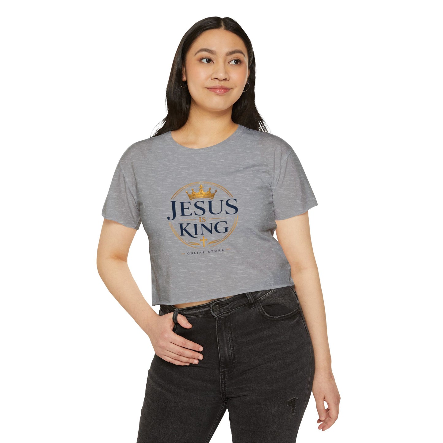 Jesus Is King Tee —  Royal Crest Crop Top