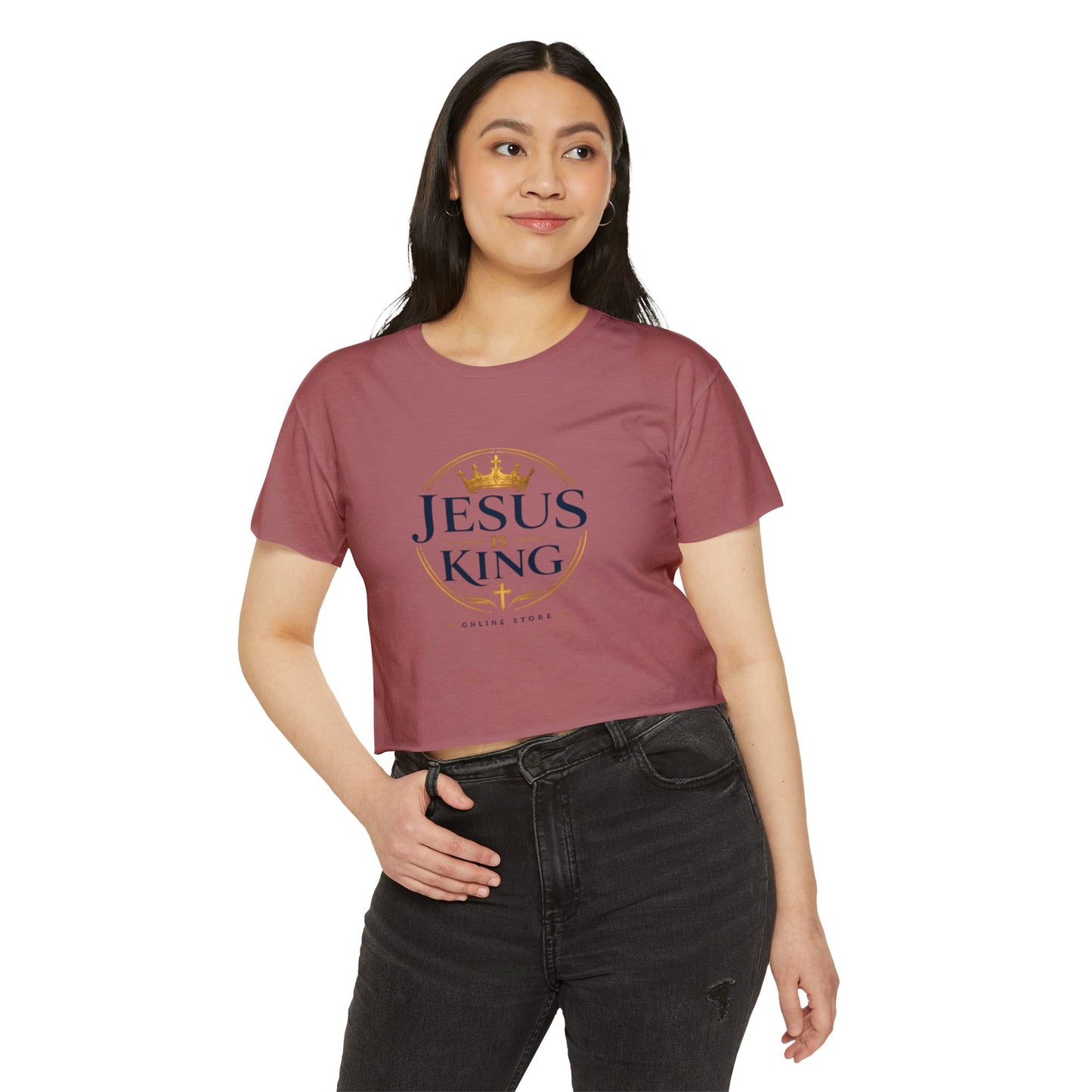 Jesus Is King Tee —  Royal Crest Crop Top