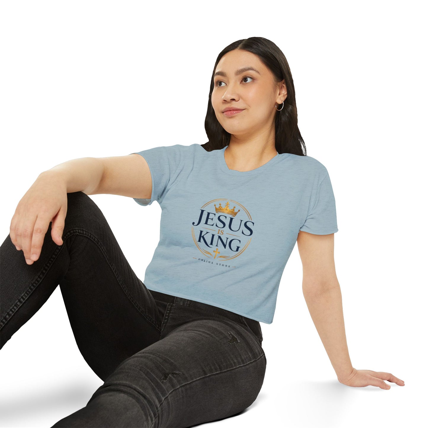 Jesus Is King Tee —  Royal Crest Crop Top