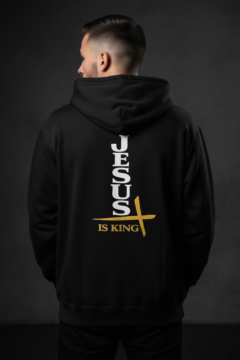 Youth Zip Hoodie — "Jesus Is King" Vertical Cross Design