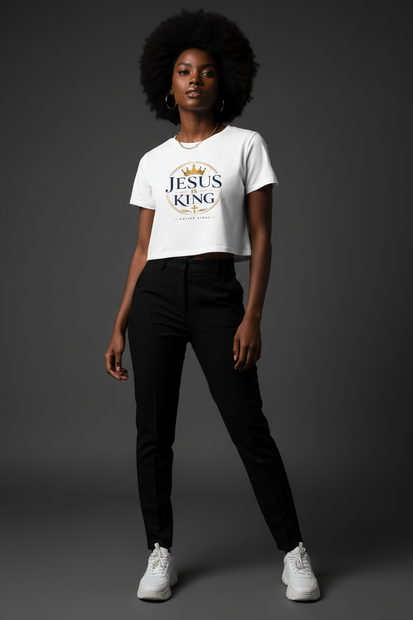 Jesus Is King Tee —  Royal Crest Crop Top