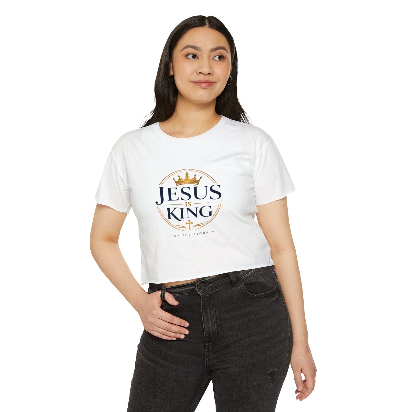 Jesus Is King Tee —  Royal Crest Crop Top