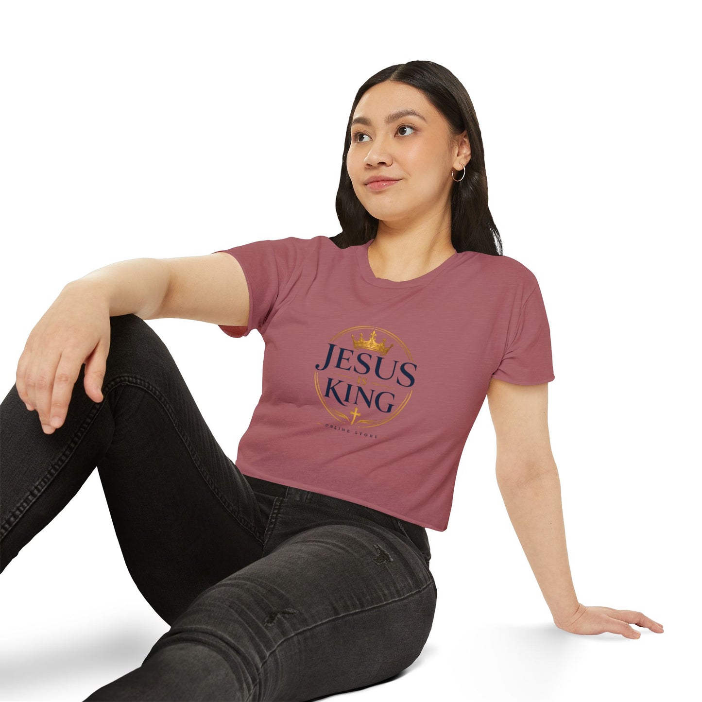 Jesus Is King Tee —  Royal Crest Crop Top