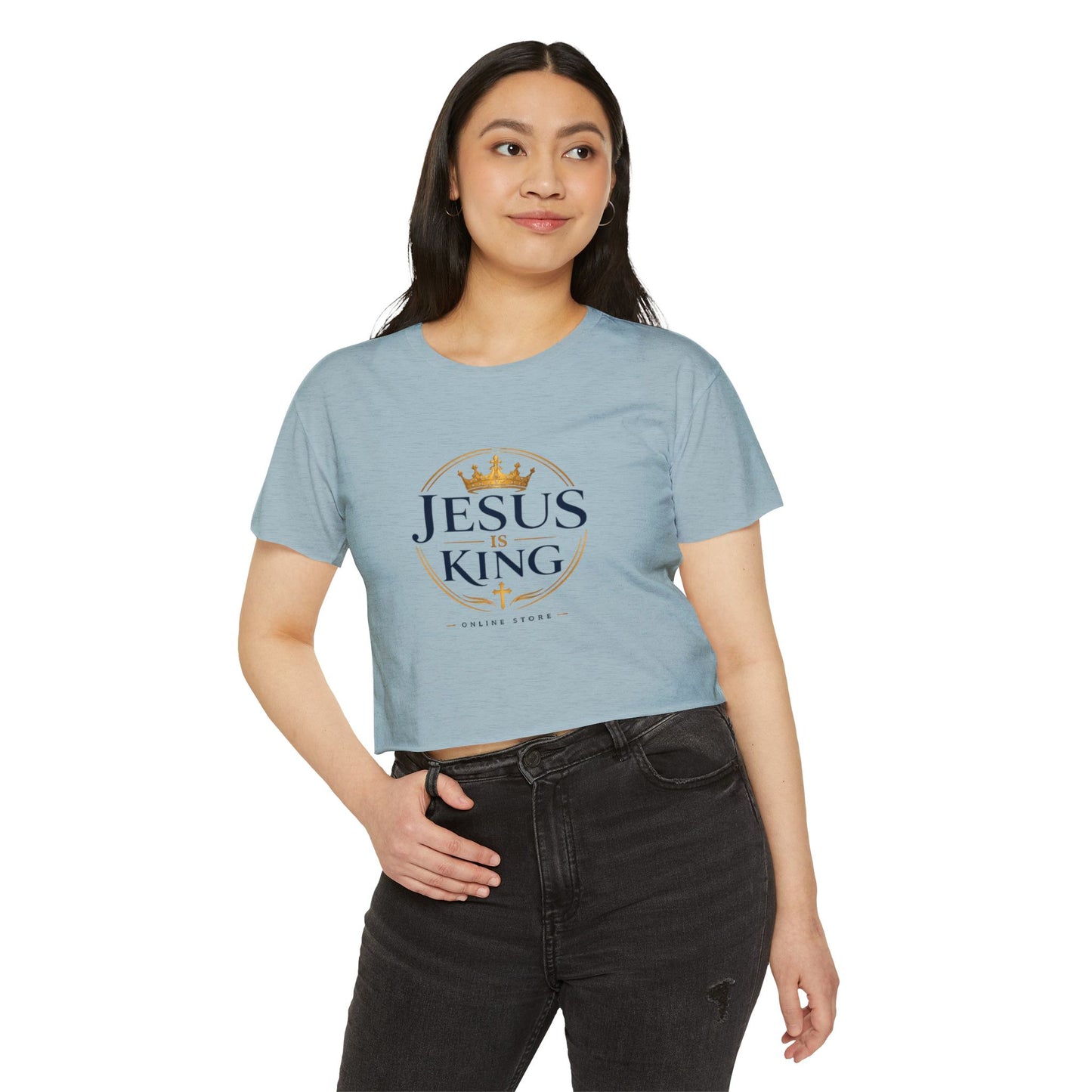 Jesus Is King Tee —  Royal Crest Crop Top