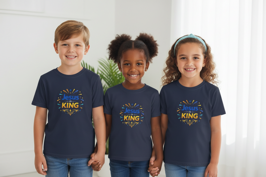 Kids Tee — "Jesus Is King" Colorful Tee
