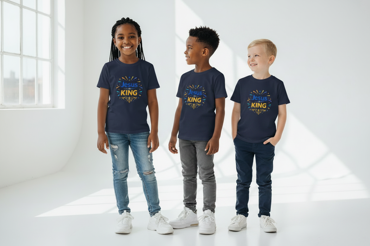 Kids Tee — "Jesus Is King" Colorful Tee