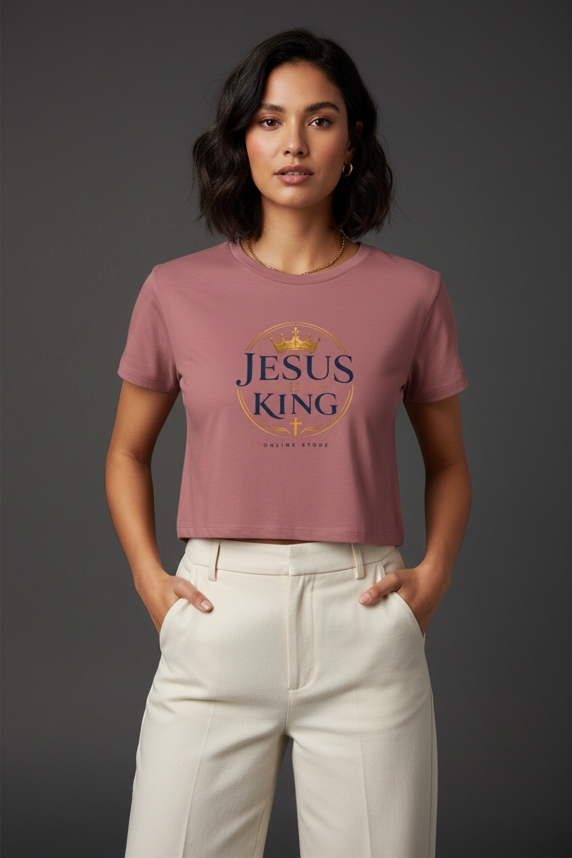 Jesus Is King Tee —  Royal Crest Crop Top