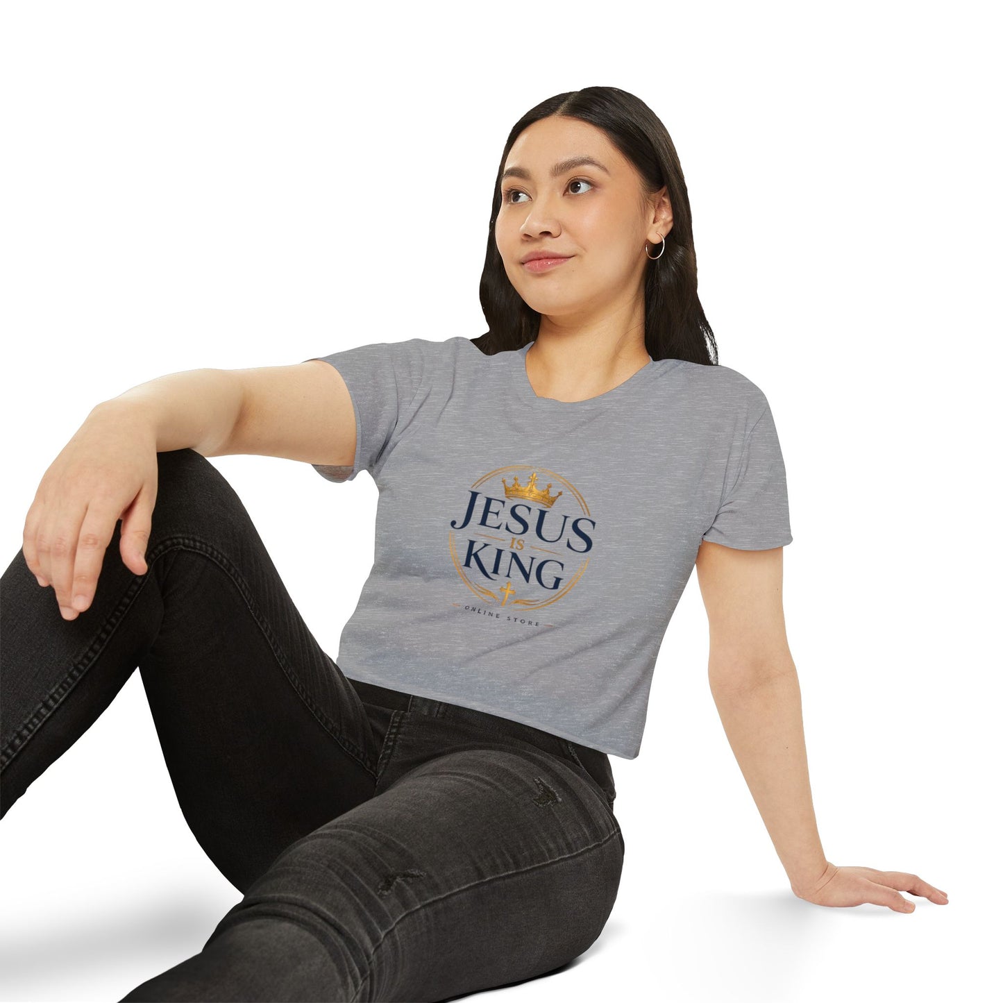 Jesus Is King Tee —  Royal Crest Crop Top