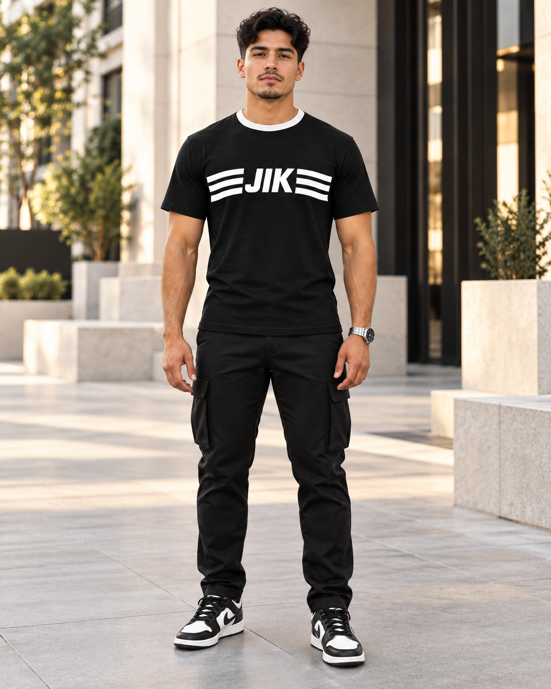 JIK Striped Logo—  Men's Retro black Tee