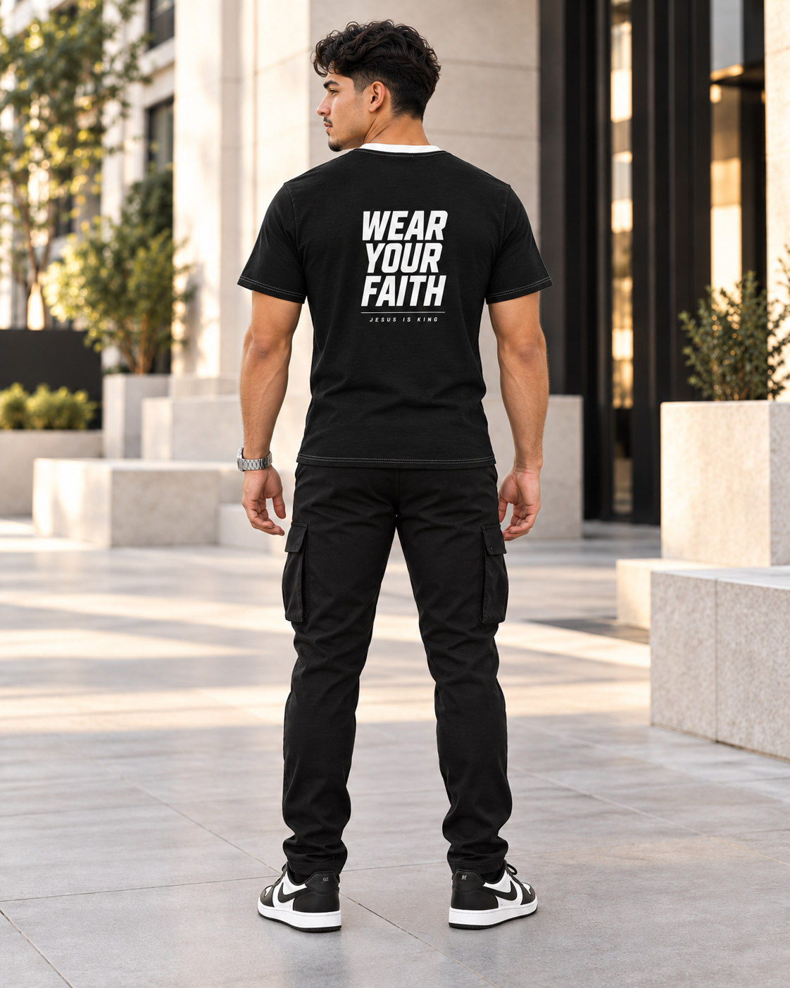 JIK Striped Logo—  Men's Retro black Tee